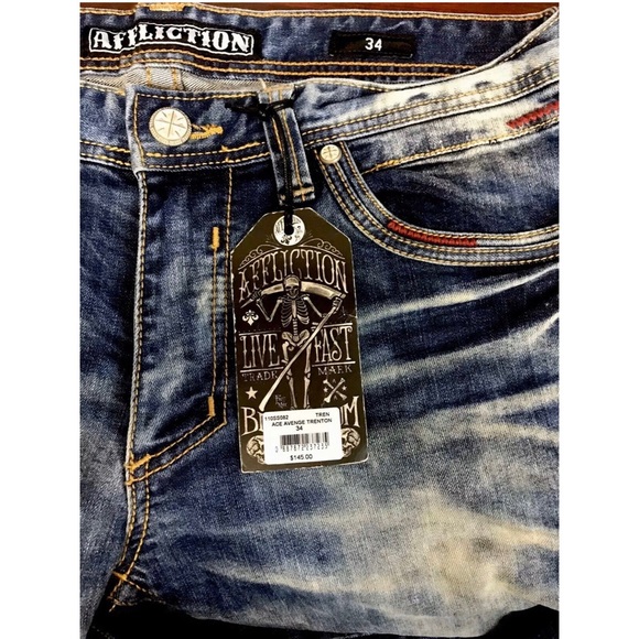 AFFLICTION Men Denim Jeans ACE AVENGE TRENTON Embr - Picture 4 of 8